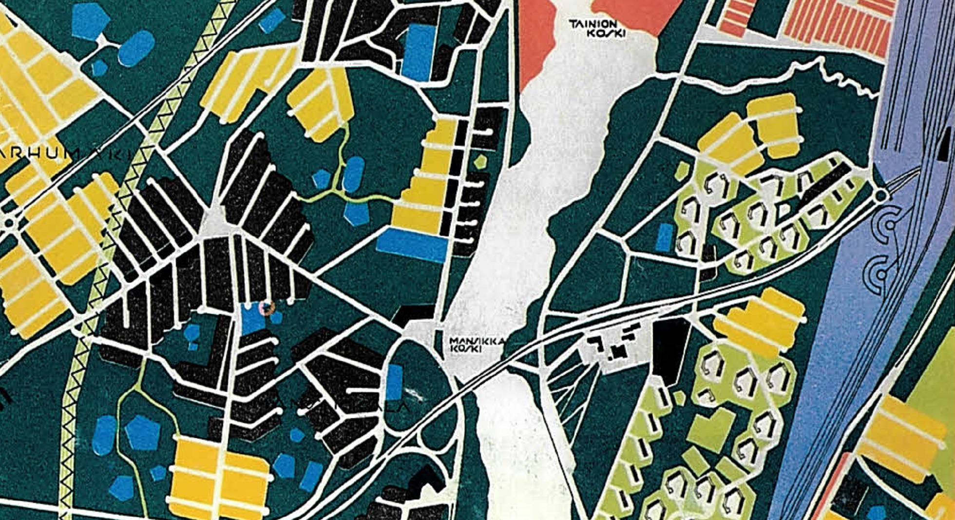 Ote Imatran yleiskaavasta, 1947–53. Kuvalähde: Alvar Aallon kaupunkikuva -esite.