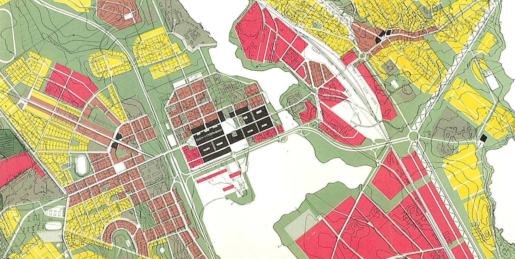 Hämeenlinnan yleiskaava. Kuvalähde: Olli Kivinen, Hämeenlinna yleiskaava 1957.